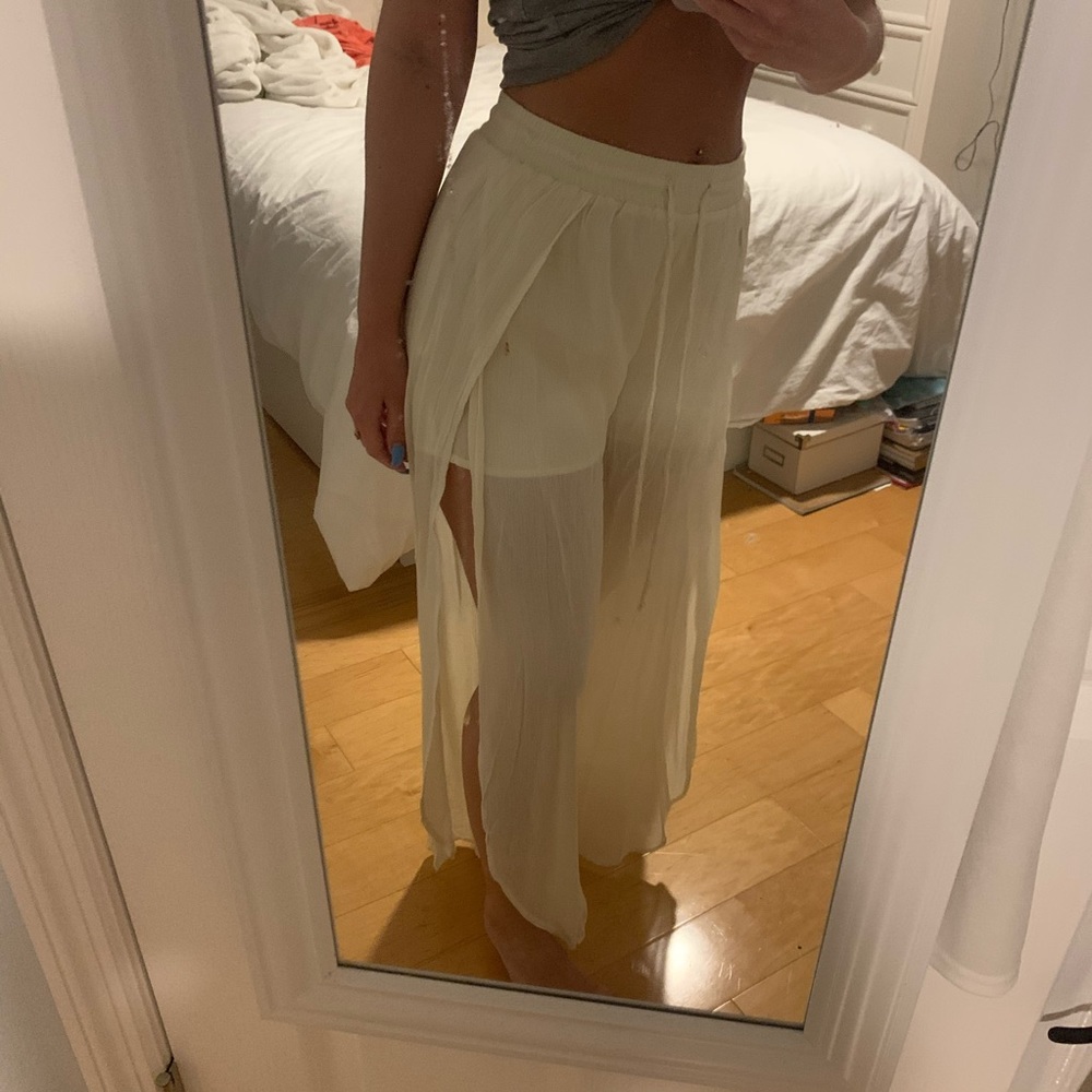 cream flowy pants from american threads